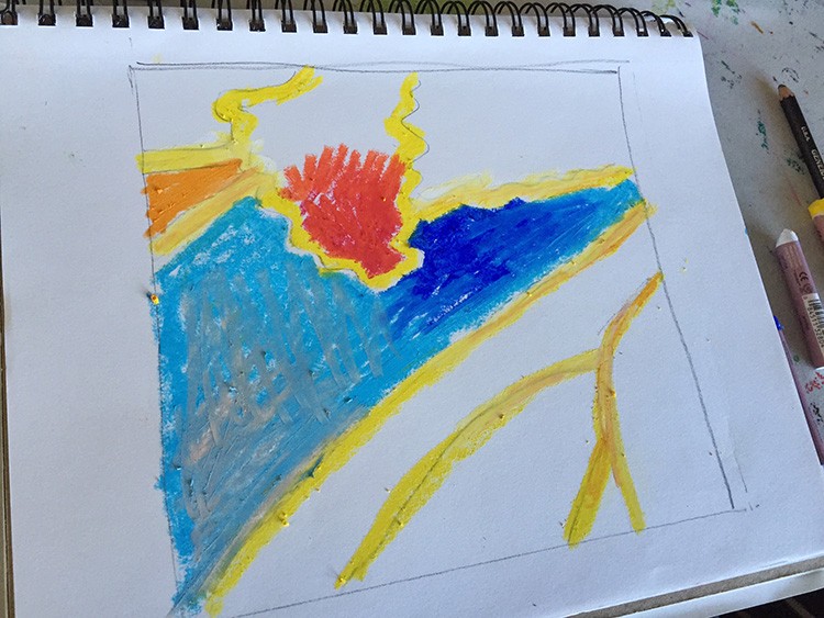 Fill in the areas with colors you like. Blending and gradations will make it look more like paint than crayons.