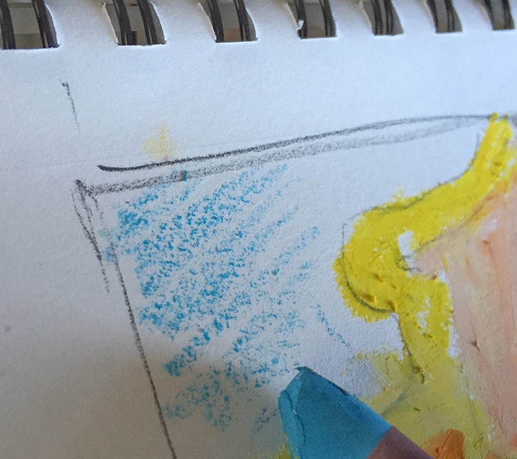 To make lighter colors and new colors, use the side of the pastel to make a bit of texture in one color