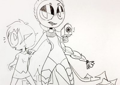 protective scifi girl cartoon